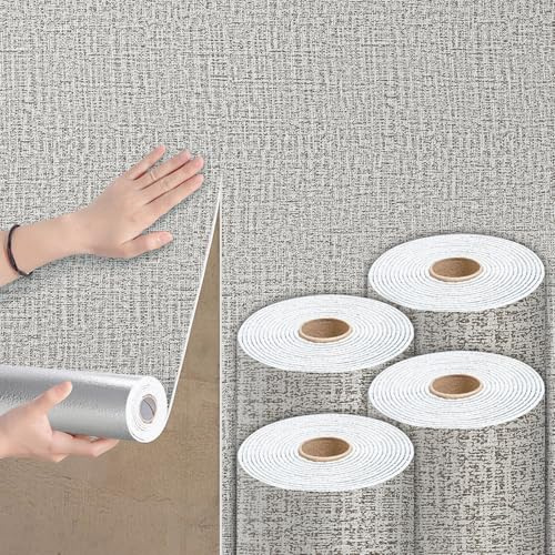 Camiraft Grey Self Adhesive Wallpaper Roll Peel and Stick Thermal Wallpaper for Bad Cold Walls -4 Rolls=5.6m² 3mm Thick Textured Insulated Lining Paper for Walls for Bedroom Living Room,Bathroom