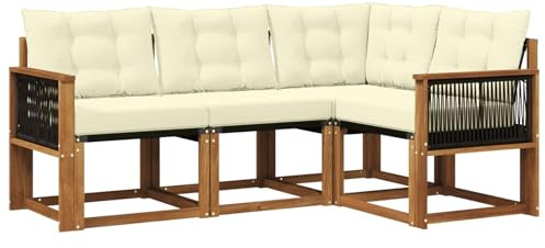 vidaXL Outdoor-Sofagarnitur mit Kissen 4 pcs Natur und Creme, Gartenmöbel, modernes Sofa-Set für draußen, Loungebereich, haltbare Terrasse zum Entspannen und Wohlfühlen
