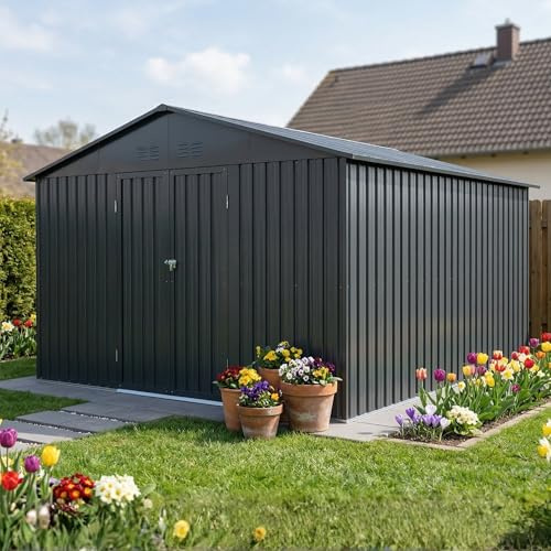 Albatros Gerätehaus 5XL RAL7016 | 340x375x200cm, 25,5m³, abschließbar | Gartenhaus & Geräteschuppen, inkl. Schloss & Haken, verzinktes Metall, wetterfest, Anthrazit, robust, für Garten & Geräte
