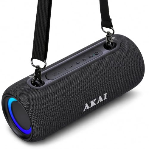 AKAI ABTSW-40 Tragbarer Bluetooth 5.3 TWS Lautsprecher IPX5 Wasserdicht, USB-C Outdoor Speaker 60W PMPO (15W RMS) BT Boom Box für Garten Strand Camping Reisen