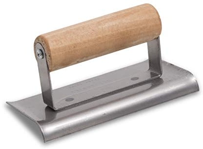 Frattazzo Marshalltown per bordi in acciaio per calcestruzzo R 10mm, L 13mm, estremità curve con manico in legno in acciaio inossidabile, dimensione della frattazzo: 152x76 mm