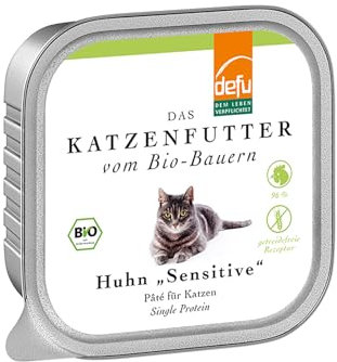 defu Katzenfutter | 16 x 100 g | Pate Bio Huhn Sensitive | Alleinfuttermittel Premium Bio Nassfutter für Katzen
