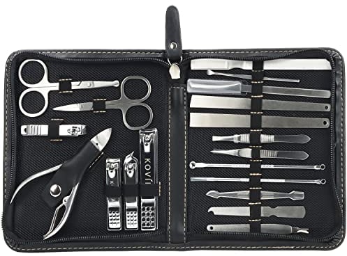 Kovira Maniküre-Set Pediküre mit Nagelknipser (19-teilig) – Professionelles Maniküre-Set aus Edelstahl für Nagelhaut und Nägel für Frauen und Männer – Luxus-Maniküre-Set aus Simlileder