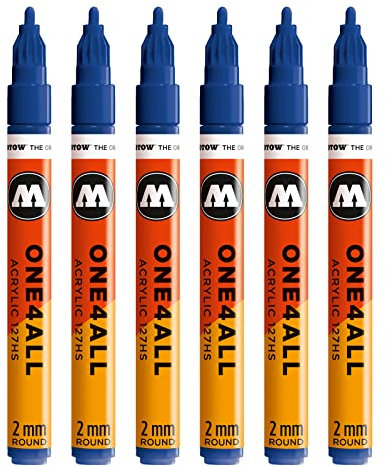 Molotow One4All 127HS Acryl Marker (2,0 mm Strichstärke, hochdeckend und permanent, UV-beständig, für fast alle Untergründe) 6 Stück Farbe 204 echtblau