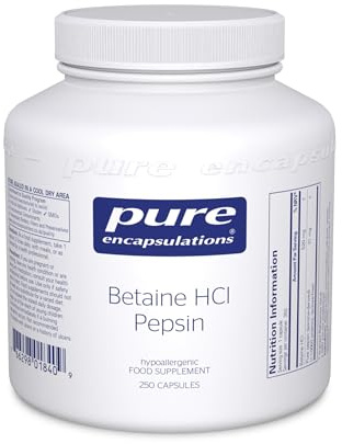 Pure Encapsulations Betaine HCl Pepsin, 250 Capsules | Digestive Support for Protein & Fats, 520mg Betaine HCl with Protein-Digesting Pepsin Enzyme, Hypoallergenic