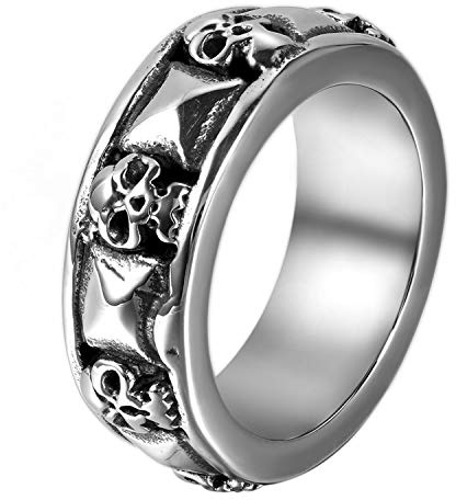 OIDEA Herren Schädel Ring Totenkopf: Silber Bandring aus Edelstahl Skull Biker Rock Punk Vintage Herrenring Retro Schmuck Geschenk für Männer Junge Vater