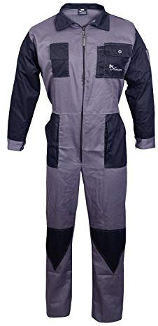 NORMAN Grey Men's Coveralls Boiler Suit Overalls For Warehouse Garages Workers Mechanics (M)