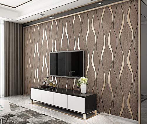 Wave Stripes 3D Dark Brown Wallpaper Modern Minimalism Non-Woven Wall Covering Arthouse Living Room Nursery Bedroom TV Background Home Decoration