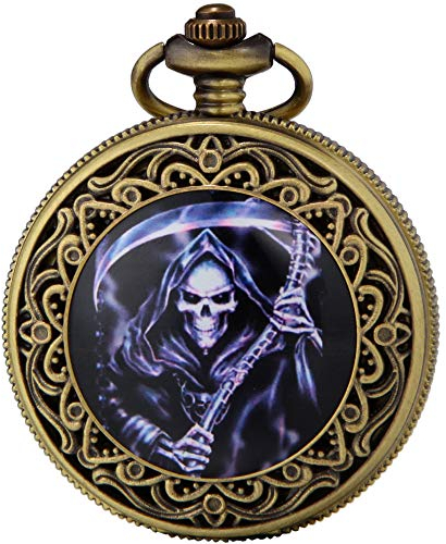 SEWOR Bronze Emaille Handwerk Muster Japan Quarzwerk Taschenuhr mit Doppelkette (Metall & Leder) (Tod), Death, Japanisch
