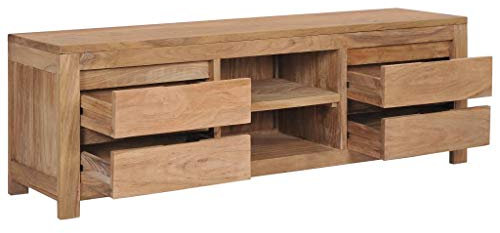 Festnight Mobile Porta TV in Legno Massello di Teak con 4 Cassetti,Mobile Porta TV Soggiorno,Mobile TV Legno con Cassetti,Porta TV con Cassetti 120x30x40 cm
