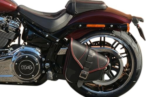 ends cuoio - Motorrad-Gepäckträgertasche aus echtem Leder, kompatibel mit Harley Davidson Softail 2018-2020 Low Rider, Street Bob 2018-2025, Fat Bob, Schnelle Magnetverschlüsse (Rote steken)