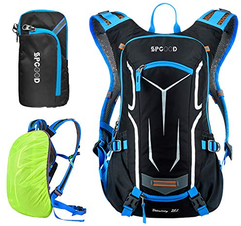 SPGOOD Fahrradrucksack 20L/25L/30L (9 Farben)-Wasserdichter Ultraleicht-für Damen & Herren Multifunktionaler-mit Regenschutzkappe/Helmabdeckung Rucksäcke MTB Mountainbike (Blau Schwarz, 25L)