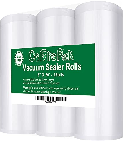 O2frepak 3Pack 20x600cmTextured Vacuum Sealer Bags Rolls with BPA Free,Heavy Duty Embossed Vacume Sealer Storage Bags Rolls for Food,Great for Sous Vide Cooking (Total 1800cm)