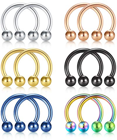 Rajnard 12er Nasenringe Septum Piercing 16G 6mm Hufeisenring aus Chirurgenstahl Nasenpiercing Lippe Tragus Helix Piercing schmuck Frauen Männer