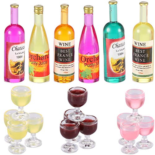 Sumind 18 Pieces Dollhouse Wine Bottles Champagne Cups for Doll Miniature Glasses Goblet Cups Mini Miniature Drink Bottles Kitchen Accessories for Dollhouse Decors(Red Wine Style)