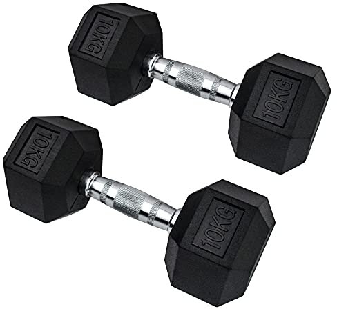 MuscleSquad Hex Rubber Dumbbell Pairs (10kg) | Durable Easy Grip Dumbbell Weights for Home Workouts