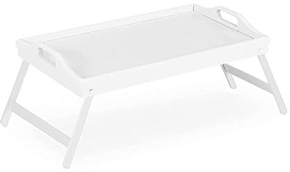 Unibos Natural Bamboo Wood Foldable Legs Multipurpose Breakfast in Bed Serving Lap Raised Edge Tray Laptop Desk Snack Tray (White)