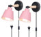 TOKIUS 2 Stücke Wandleuchten, Moderne Wandlampe aus Metall und Holz Deko E27 Fassung Verstellbarer Wandbeleuchtung Innen Wandlampe für Schlafzimmer Wohnzimmer Korridor (Rosa, Mit Stecker Schalter)