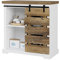 HOCSOK Aparador, Armario de Cocina, Buffet con Puerta Corrediza de Granero y Estante Ajustable, para Cocina, Salón, Comedor, Blanco y Marrón Antiguo, 80.5x40x82.5 cm