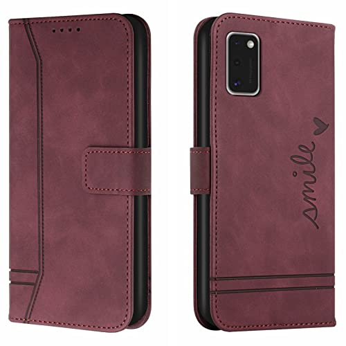 Lihondar Kompatibel mit Samsung Galaxy A41 Hülle, Handyhülle Samsung A41, A41 Leder Klappbar Schutzhülle Tasche Wallet Cover Flip Case Klapphülle(Rot)