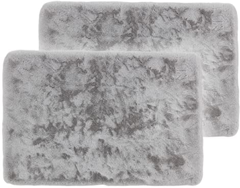 Schöner Wohnen Kollektion Badezimmerteppich 67x110 cm 2er Set – sehr Flauschige Badematte Silber – Deko Badezimmer Matte waschbar und rutschfest