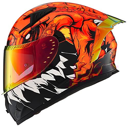 ILM Full Face Motorcycle Helmet Man Woman-Motorcycle Helmet with 2 Visors Pinlock-Compatible Clear and Tinted-Street Bike Motocross Casco ECE Model Z501,Lizzard Red,L