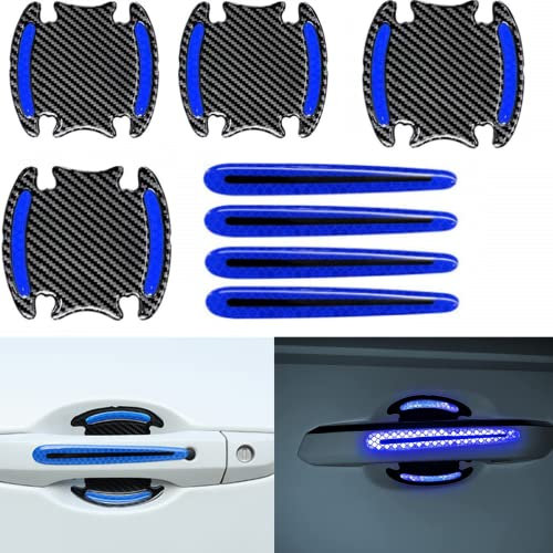 8Pieces Universal 3D Carbon Fiber Auto Door Handle Scratch Protection Cover Guard Film, Car Paint Scratch Protector Sticker Safety Reflective Strips (Blue)