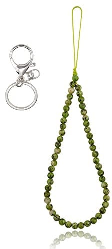 BEEFLYING Natural Stone Phone Lanyard Wrist Straps Green Jade Gemstone Beaded Phone Charms Handmade Anti-Lost Lanyard String for Keychain Phone Hanging Accessories