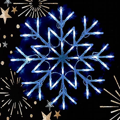 Eyesome 50 LED Snowflake Light Christmas Window Home Festive Decoration Light Battery Operated Indoor Use Steady/Flashing Light Up Xmas New Year Party Office Decor 35cm x 35cm (Cool White LED)