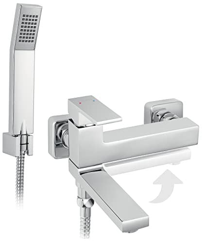 ZICCO Robinet mitigeur mural de bain avec bec pivotant/rabattable + douchette incluse