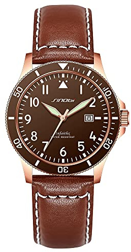 SHENGKE SINOBI Herren Freizeituhren Leuchtende Armbanduhren für Männer mit Kalender Datum Wasserdicht Leicht zu lesen Uhr Männer (Brown)