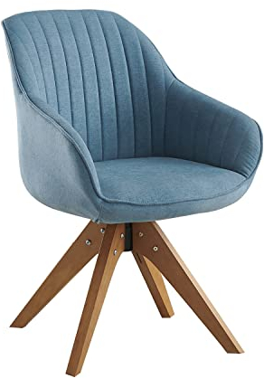 Zouron Esszimmerstuhl Drehstuhl, Küchenstuhl Blau Leinen Polsterstuhl mit Armlehnen Sessel Massivholzbeine bis 130kg Belastbar Sitzfläche 43x43cm (Blau-Massivholzbeine-1 pcs)