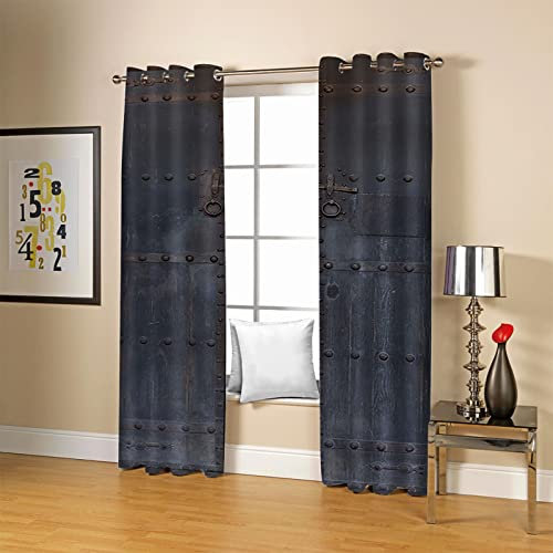 Rideaux occultants pour fenêtre de chambre à coucher - 5,1 x 75,1 x 165,1 cm - Motif rétro et portail en fer - Panneaux lourds avec œillets pour porte coulissante de terrasse