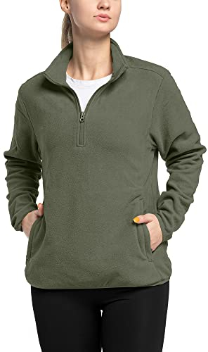 33,000ft Damen Fleece Pullover mit Halbreißverschluss Fleeceshirt Winter Warm Ski-Pullover Microfleece Atmungsaktiv Fleecepulli für Reisen Wandern Skifahren Grüngrau 38