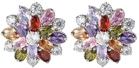 Boucle d'Oreille Femme, Boucles d'Oreilles Clip Forme de Fleur Plaqué Or Blanc Boucles d'Oreilles Vintage