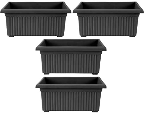 Muddy Hands Pack of 4-53cm Black Long Trough Plant Pots Large Plastic Planters Indoor Home Outdoor Garden Fruit Salad Vegetable Herb Flower Box