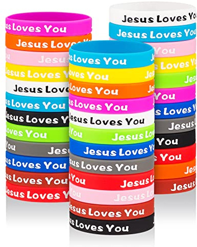 36 Stück Jesus Loves You Gummi-Armbänder Bunte Silikon Christian Jesus Armbänder für Männer Frauen Party Favors Inspirierendes Armband für Erwachsene Motivationsarmband Weihnachtsgeschenke Kirche