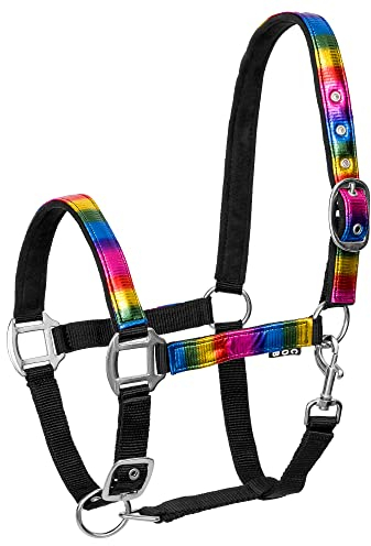 Start RainbowCloth gefüttertes Halfter für Pferde | Verstellbares Halfter im Regenbogenmuster | Eine Million Farben erhältlich in Pony Vollblut Warmblut (Pony, Mehrfarbig)