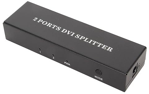 DVI Splitter 1 in 2 Out, 2 Port DVI Dual Monitors Distribution Duplicator Video Splitter, 1920 X 1440 Auflösung für Split Screen Computermonitor PC Laptop DVR Projektor HDTV (EU)