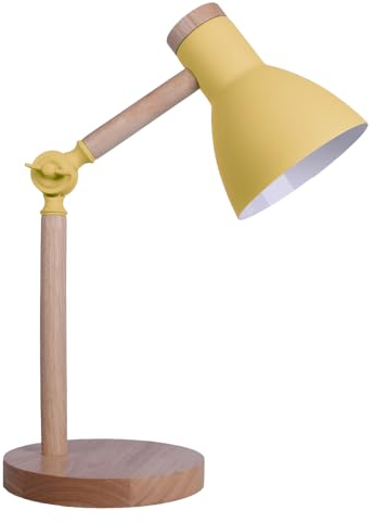 Bel Air Home - TEACHER Serie Schreibtischlampe | E27 Tischlampe für stilvolles Arbeiten und Lernen | Leselampe Nachttisch, Büro Tischlampe, Schreibtischlampe Holz | Gelbe, Metall