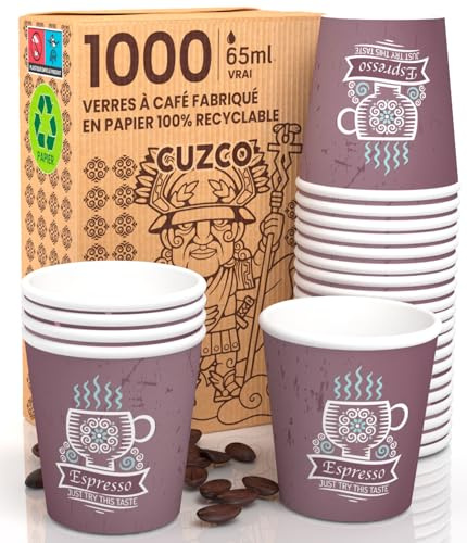 Eurocali 1000 Bicchierini in Carta per caffè 65ml CuzcoBrownCUP Bicchieri Ecologici & Biodegradabili Monouso Piccoli Asporto Bevande Calde