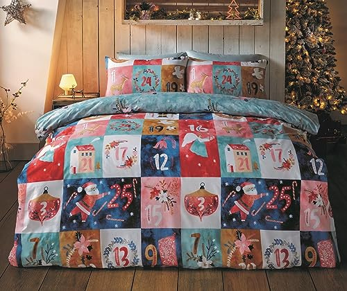 Rapport Home Christmas Advent Calendar Double Reversible Microfiber Duvet Cover Set - Xmas Double Multicolor Bedding Set