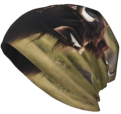 Mighty Highland Yak Strickmütze für Erwachsene, Herren und Damen, Unisex, für Erwachsene, dehnbar, lockeres Stirnband, Kopfbedeckung, Schwarz, Schwarz, Einheitsgr��e