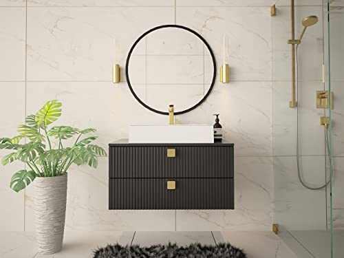 Mirjan24 Waschbeckenschrank Grentis 01 mit Waschbecken und Siphon, Unterschrank Waschtisch Waschtischunterschrank (Schwarz)