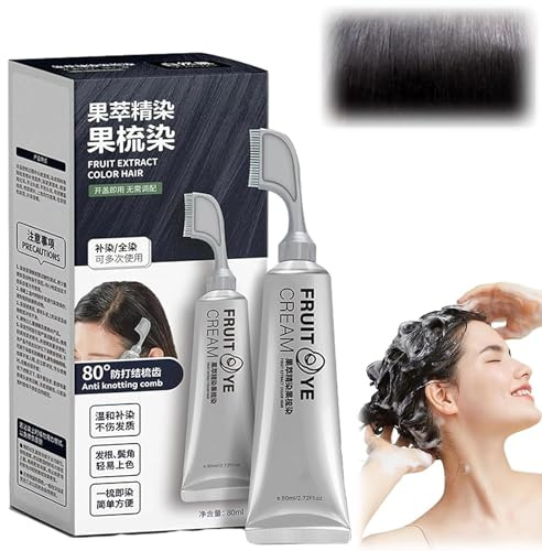 Xusheng Natural Plant Fruit Hair Dye Cream, Xusheng Black Fruit Dyeing Cream with Comb, Black Hair Dye for Men Women, 18 Plant Extract Hair Dye Essence Natural Fruit Hair Dye Cream Korea (Black)