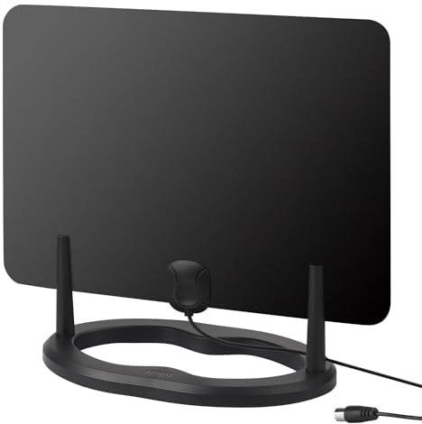 DVB-T/DVB-T2 HD Antenne 1080p - August DTA455 - Digitale TV Antenne 5dBi stärkere Zimmerantenne hohe Reichweite Standfuß/Klebepad 3m Kabel für Fernsehen und alle DVB-T2 Geräte innen außen