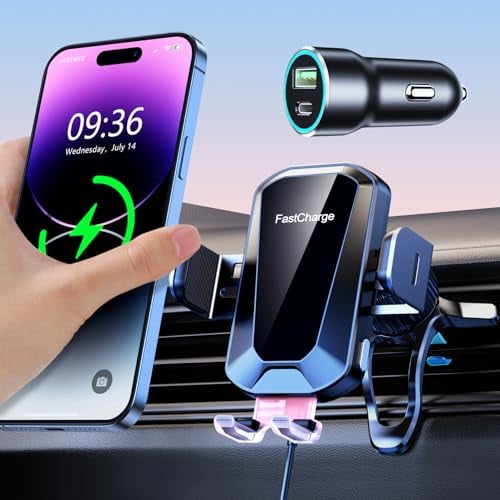 EOIWUY Support Telephone Voiture Induction, 15W Chargeur Induction Voiture Rapide sans Fil 【Serrage Automatique & Rotation 360°】 Compatible avec iPhone 16 Pro Max/15/14/13/12, Galaxy S24/S23/S22, etc