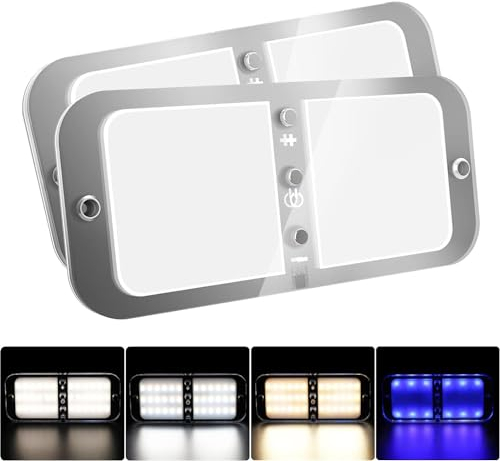 Beedove Plafoniera LED 12V per Interni Auto, 72 LED 800 LM Dimmerabile con Telecomando - per Camper, Camion, Van, Rimorchio, Roulotte (2pz)