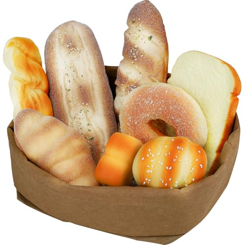 Meiwlong Artificial Bread 8 Pack Realistic Fake Baguette & Bread Loaf Set,Decorative Breads for Photography Props, Kitchen Display, Fake Food Props, Home Decor