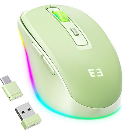 Seenda Wireless Mouse, Type C Mouse with Jiggler - Light Up USB C Mice, USB&Type C Receiver, Build-in Jiggler Mover Compatible with MacBook,iPad,Windows Tablet/Laptop/Computer, Green